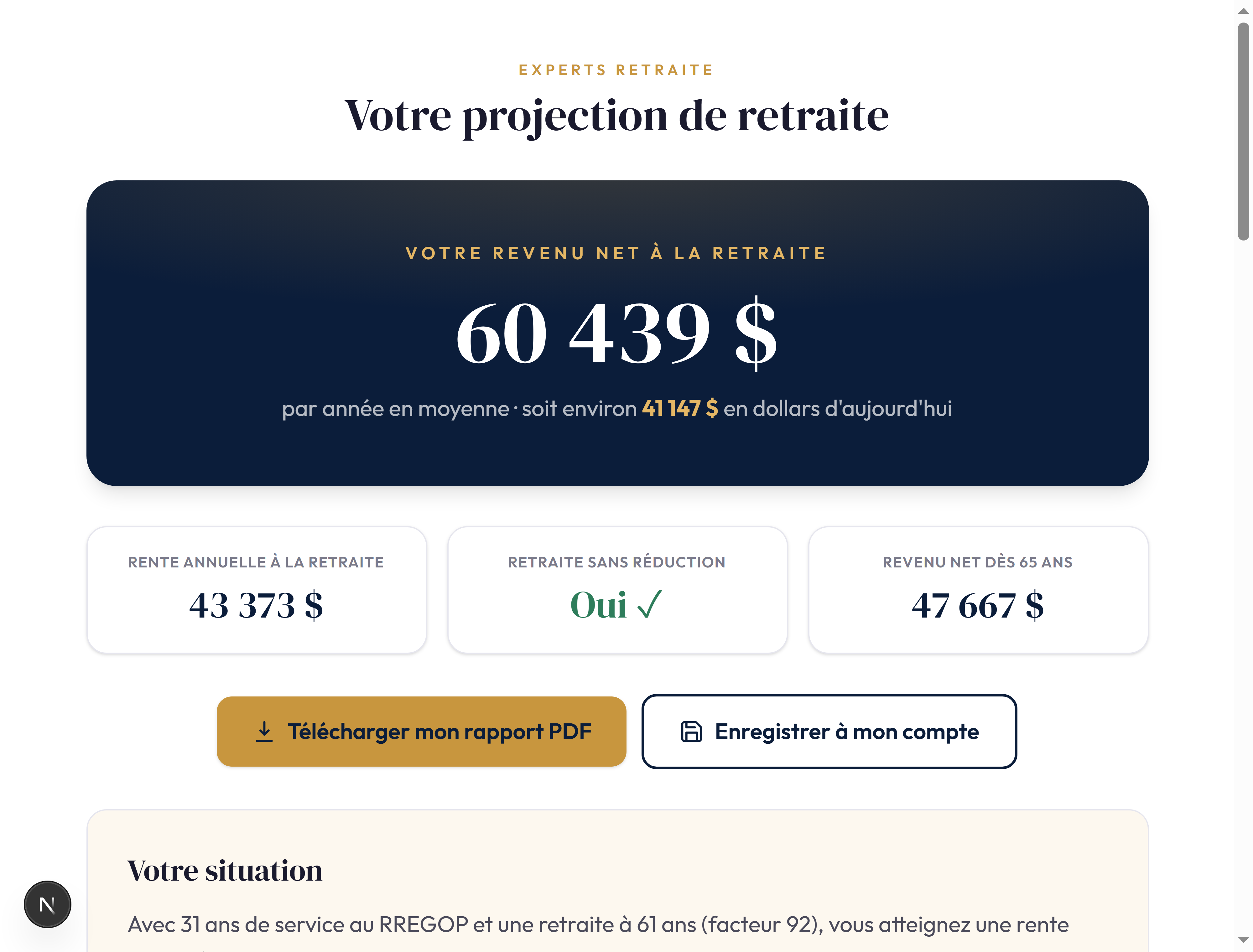 7. Votre revenu net de retraite, en un coup d'œil.
