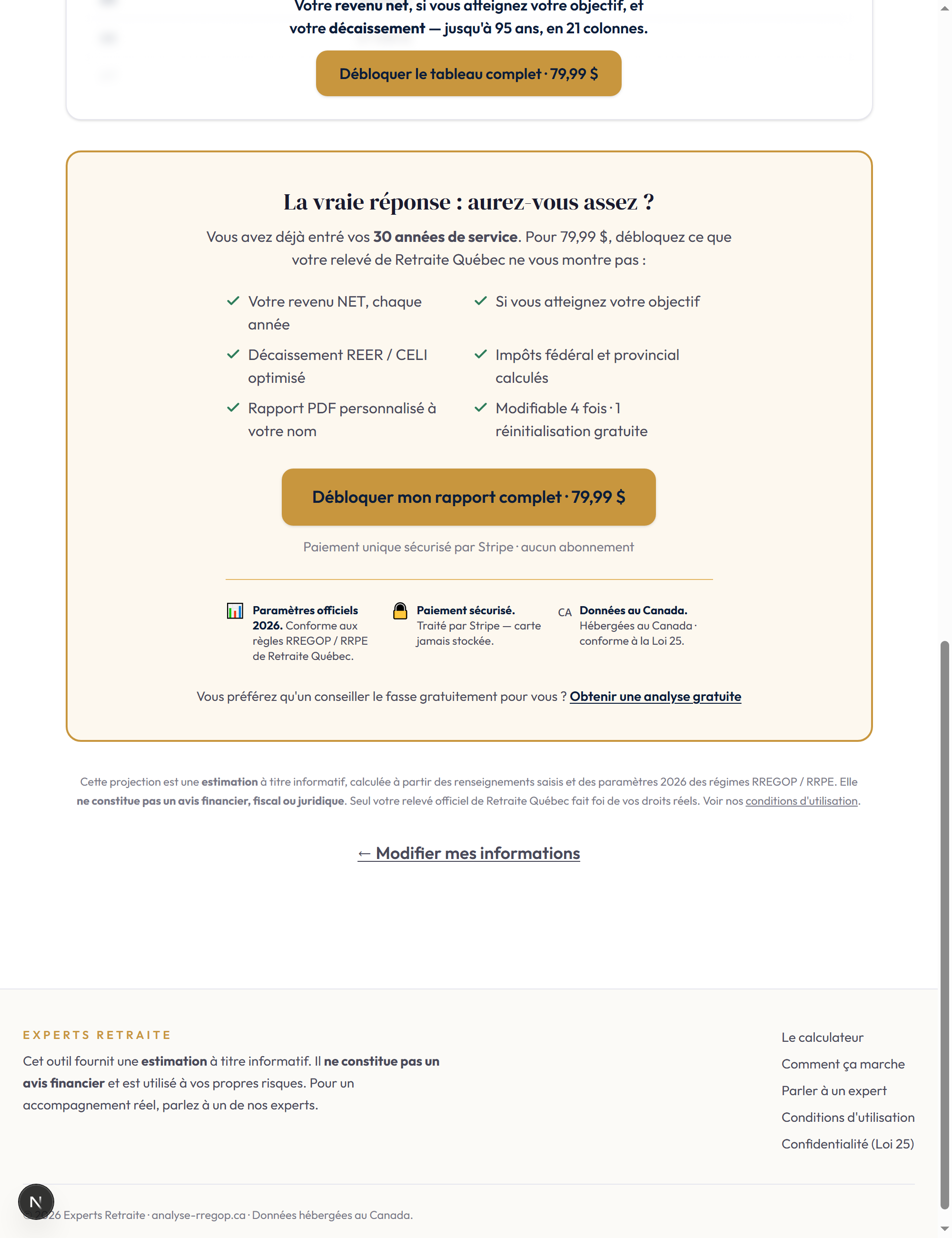 3. Débloquez la vraie réponse : votre revenu net, votre décaissement et votre PDF.